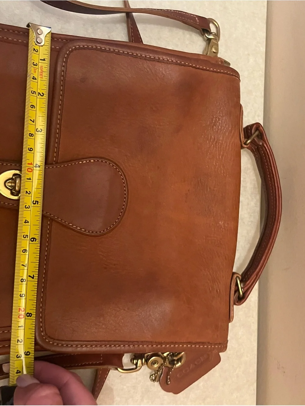 Coach Brown Leather Messenger Bag with Brass Turn-Lock. # E4L-5130